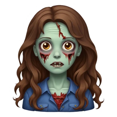 Zombie girl with wavy long brown hair emoji sticker