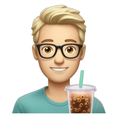 Handsome White Skin Guy with glasses drinking bubble tea sticker