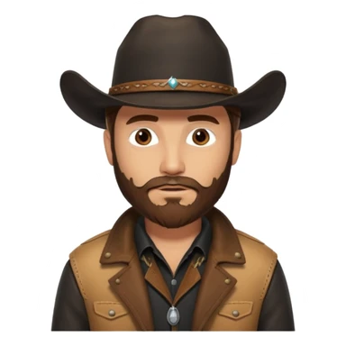 yellowstone ranch cowboy with brown beard, black cowboy hat with no rope and no jewel, black shirt, and leather tan jacket sticker