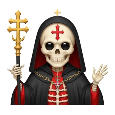 Skeleton metal singer in satanic pope robe with black hair sticker