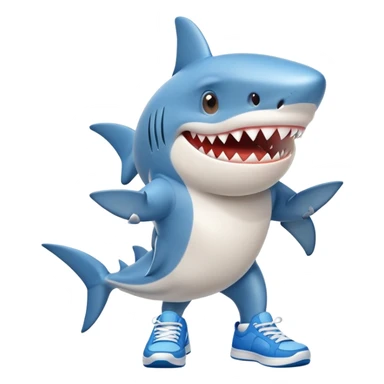 Funny shark character with blue sneakers showing thumbs up sticker
