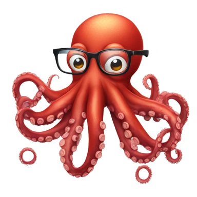 red cartoon octopus thinking with glasses sticker