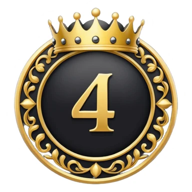 Make a round icon for a paid subscription, black and gold, with the number 4 and a crown. sticker