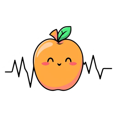 cute cartoon peach with an EKG heartbeat line sticker