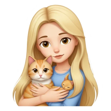 a pretty girl with long brunette hair was cuddling an blonde cat. sticker