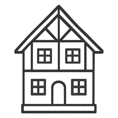 Icon of a house in Kaliningrad, hand drawn, black outlines, no fill, simple and clean, front view sticker