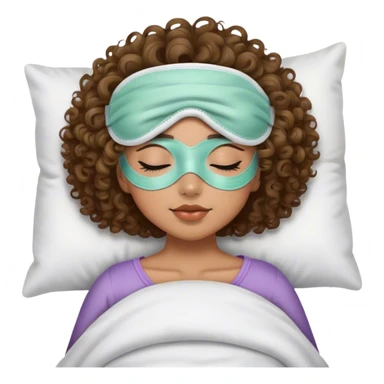 girl with curly brown hair and light olive skin wearing a sleeping mask   sticker