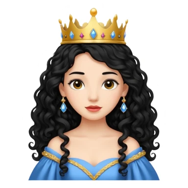 Princess with long curly black hair, small crown sticker