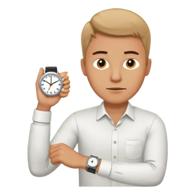 bored man pointing at his watch on his wrist sticker