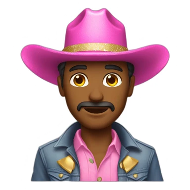a cowboy wearing a pink hat and wearing a glittery belt sticker
