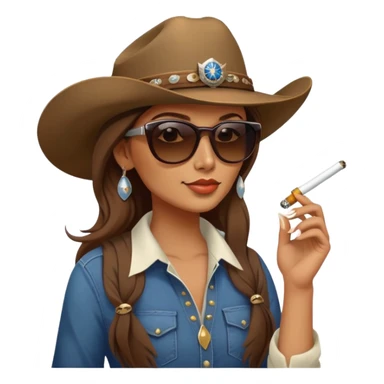 Country woman in cowboy hat with long brown hair with sunglasses with bald eagle on her arm and a cigarette in her mouth  sticker