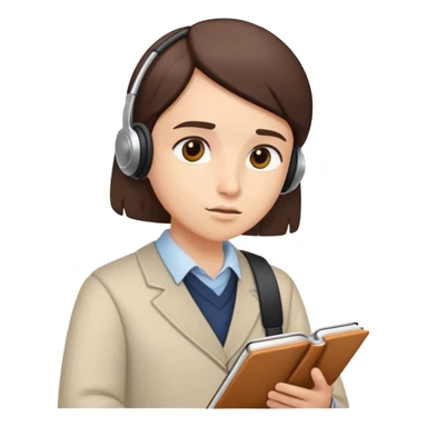 Person with attentive expression, notebook in hand, listening to lecture sticker