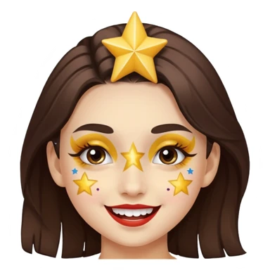A girl with star-shaped face paint on her cheeks, cheering with bright eyes. sticker