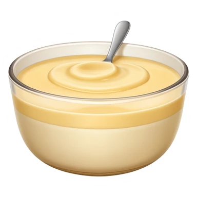 a bowl of vanilla pudding, smooth texture, light color, minimal background sticker