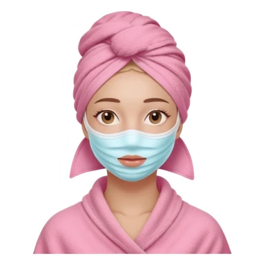 Clean girl influencer character, chest-up portrait, wearing a pink towel wrapped around the head, facial skincare mask on face, relaxed confident expression, soft glow skin, minimal chic aesthetic, subtle beauty accessories, calm self-care vibe sticker