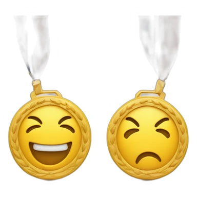 a yellow face iOS-style emoji biting a first place medalplace medal sticker
