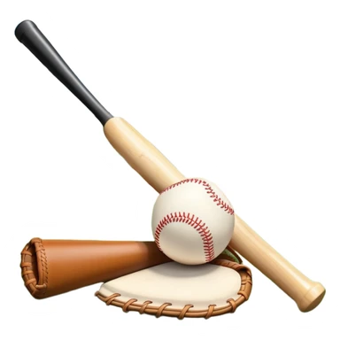 A baseball bat, ball, and glove resting on the ground, set against the backdrop of a baseball field. The scene captures the iconic equipment of the sport, with the field in the distance and a bright sky above, evoking the spirit of the game. sticker
