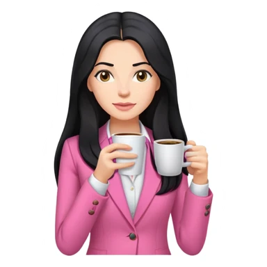 business dressing pink clothes woman  caucasian with a long black hair drinking coffee sticker