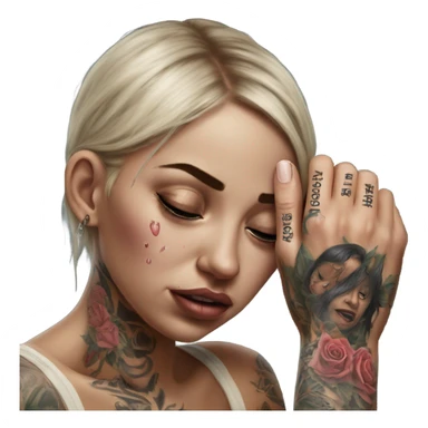 Hyper Realistic Beautiful tattooed woman crying pulling her boyfriends hand  sticker