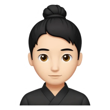 man with black hair tied in a bun sticker