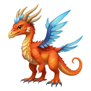 Raptorik scaley feathery fiery horned Amaura-Aurorus-Pokémon-Fakémon-hybrid-fusion-creature, full body sticker