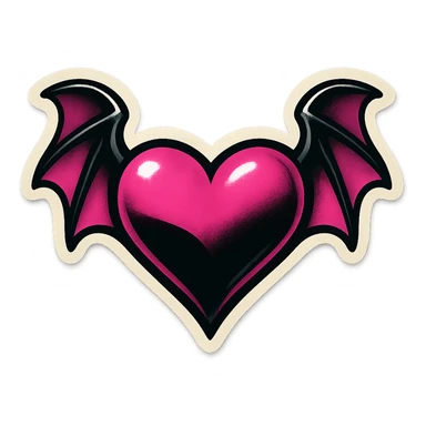 gothic heart black and pink with bat wings sticker