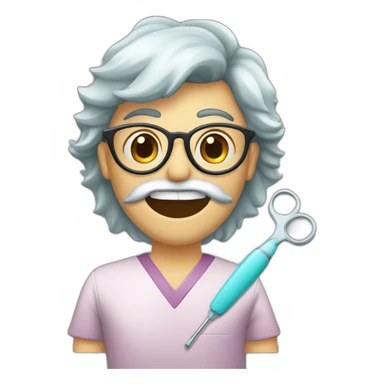 Dentist-middle length of hair-with glasses-holding mouth mirror and handpiece -eyesmile sticker