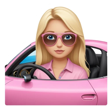 Blonde girl with blue eyes sitting infront of a pink porsche taycan sticker