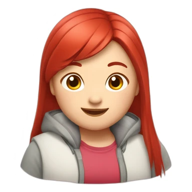 chubby asian girl with red long straight hair smilying sticker