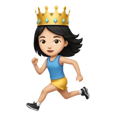 Medium skin colored girl black hair with crown runnin  sticker