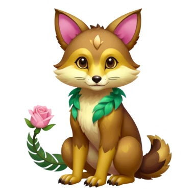 Colorful brown with rose pink, yellow-beige-cream, jade-green tropical exotic shiny beautiful fantasy-Vernid-Cacomistle-animal-Fakémon-hybrid-fursona (full body) sticker