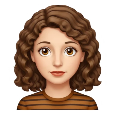caucasian woman, 40s, chin-length wavy/curly/unruly brown-ish, few white stripes hair, hazel eyes sticker