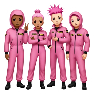 punk artists in pink jumpsuits protesting for spam meat as art sticker