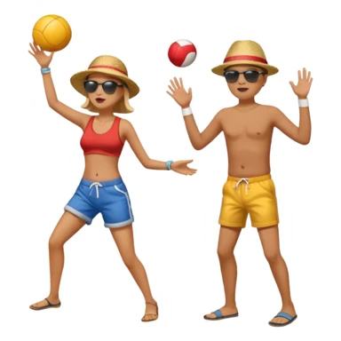 Throwing a ball at the beach to another person. Only one ball. sticker