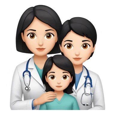 mother and daugther in doctors office grayish black hair color warm tone   sticker