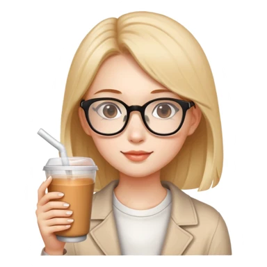 A girl wearing glasses drinking milk tea sticker