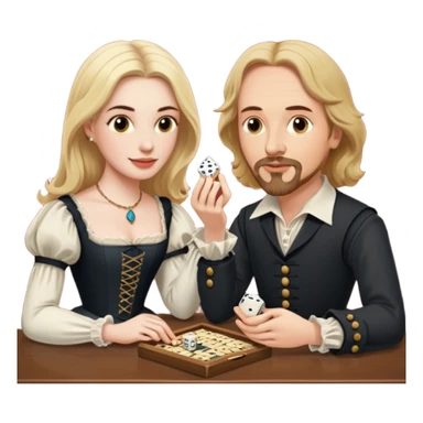 Can you make an emoji of William Shakespeare and Anne Hathaway (his wife-1582) playing Yahtzee. She needs to be blonde!  sticker