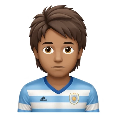 Hola hace una persona morocha con pelo mediano pero no peinado y ojeras con remera de Argentina sticker