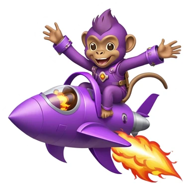 purple punk laughing monkey flying in a rocket with fire sticker