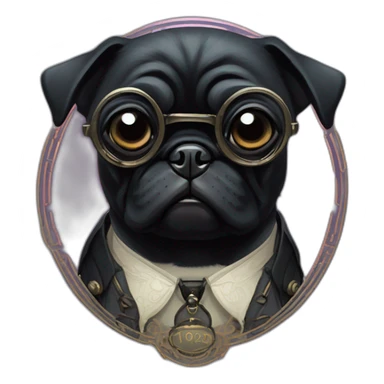 A cyberpunk black pug in Art Nouveau style during 1910 sticker
