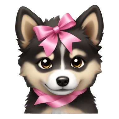 One black and beige pomsky puppy with a pink ribbon in his head sticker