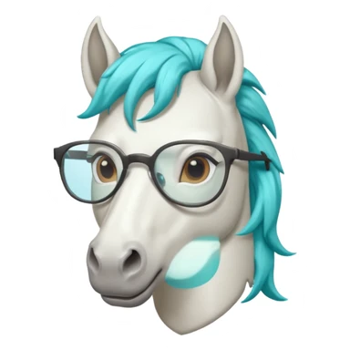 white horse head with turquoise hair and glasses sticker