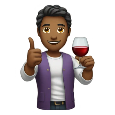 person with wine glass and shaka sticker