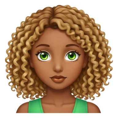 a brown girl with brown curly hair and blonde highlights with green eyes  sticker