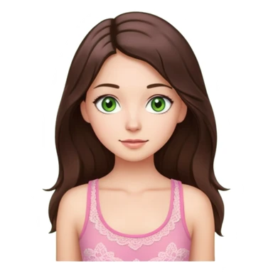 super long haired brunette with middle part cute pink lacy tank white but tan green eyes hairflip sticker