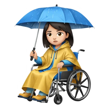 Girl with dark hair  in a wheelchair with rain poncho mad with raining  sticker