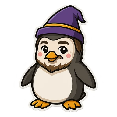A penguin wizard in sticker style sticker