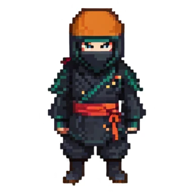ninja character standing idle, game sprite sticker