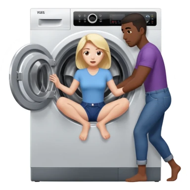 Eine Frau steckt bis zum Bauch in einer Waschmaschine fest und nur die Beine gucken raus und zwei schwarze männer ziehen an ihren Beinen um sie raus zu holen  sticker