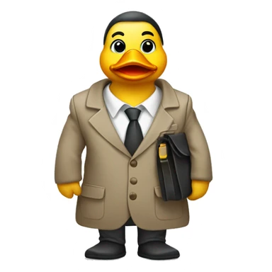 A duck in a office wear clothes holding a bag with dark under eyes sticker